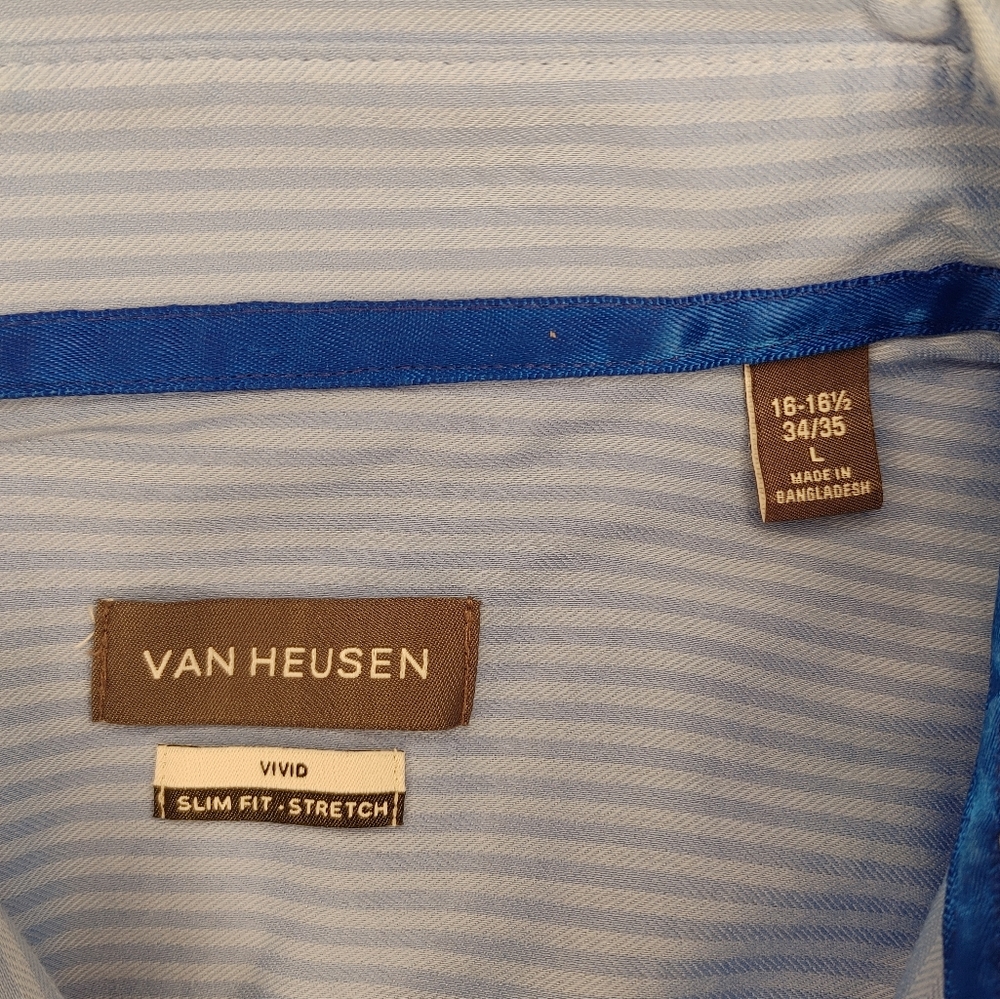 Men's Van Heusen slim fit blue stripe button down dress shirt - Picture 3 of 3